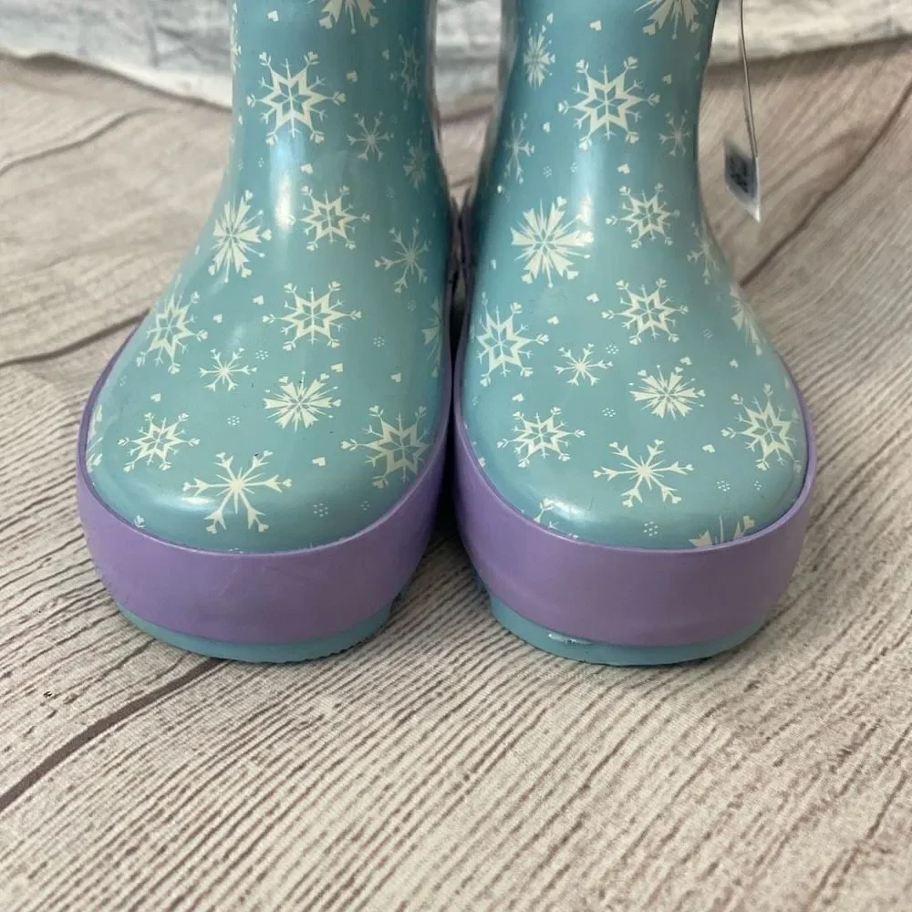 Disney frozen brand new little girls 5/6 pull on rubber rain boots w/handles